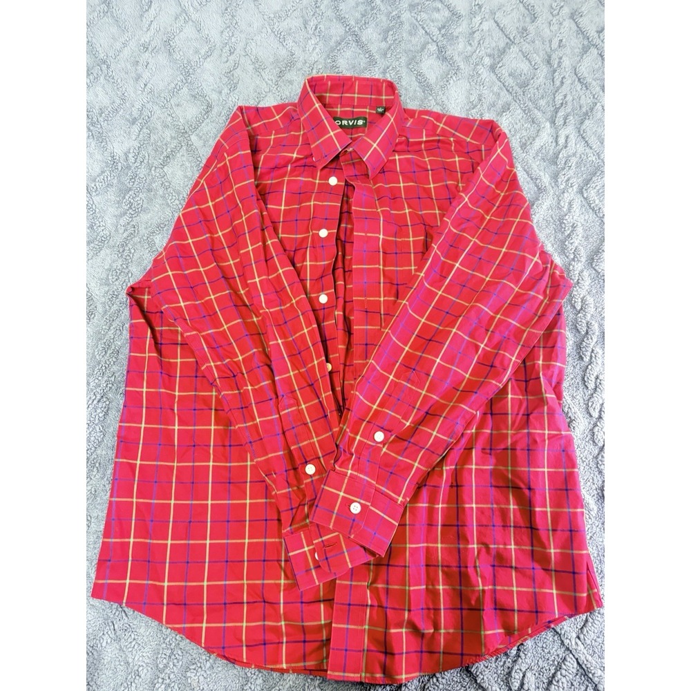 Orvis Men's Wrinkle Free Red Plaid Long Sleeve Button Down Shirt Size Large